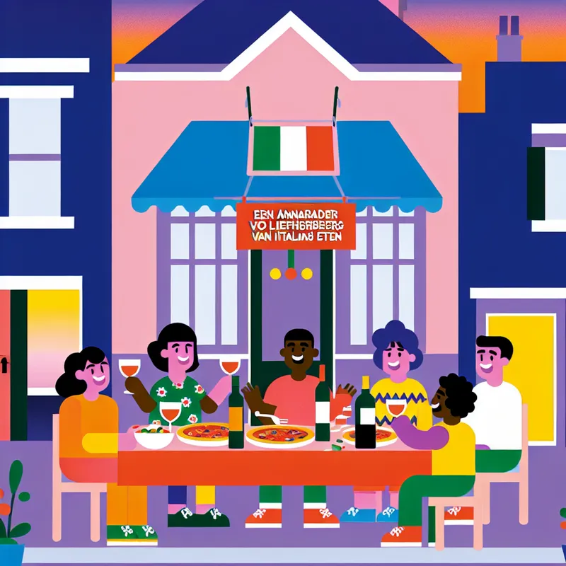 Vriendelijke vrienden delen een maaltijd in een gezellig Italiaans restaurant met pizza en pasta