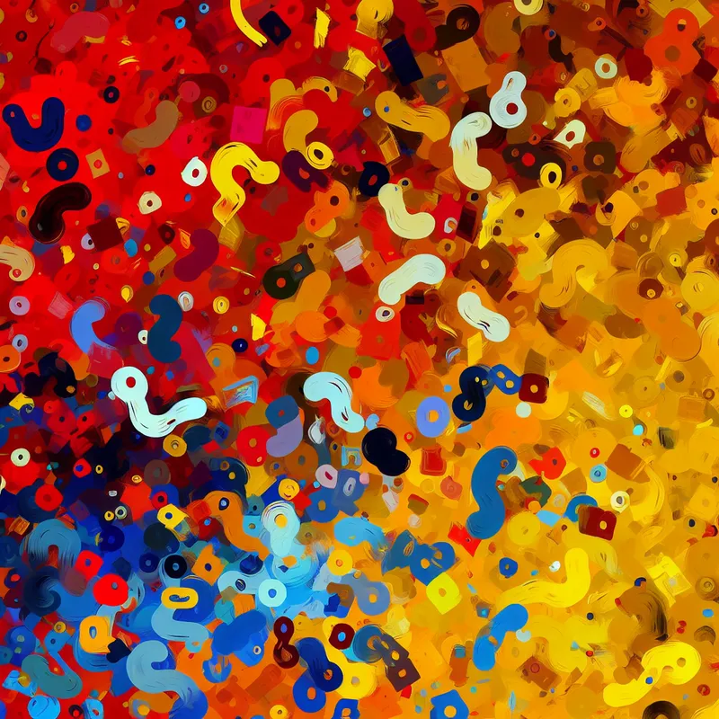 Abstracte representatie van onbepaald geluid met kleurrijke, chaotische vormen en patronen die overlappende geluidsgolven in een telefoon uitbeelden.