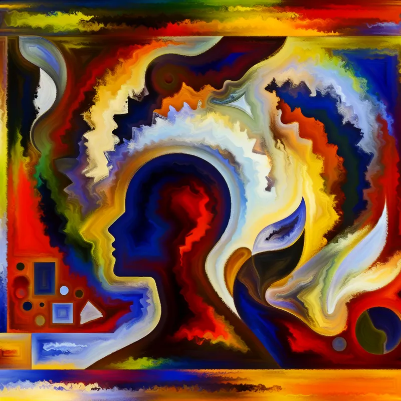 Abstract kunstwerk geïnspireerd door Karel Appel met een figuur die licht en schaduw vertegenwoordigt, symboliserend erkenning en waarheid.