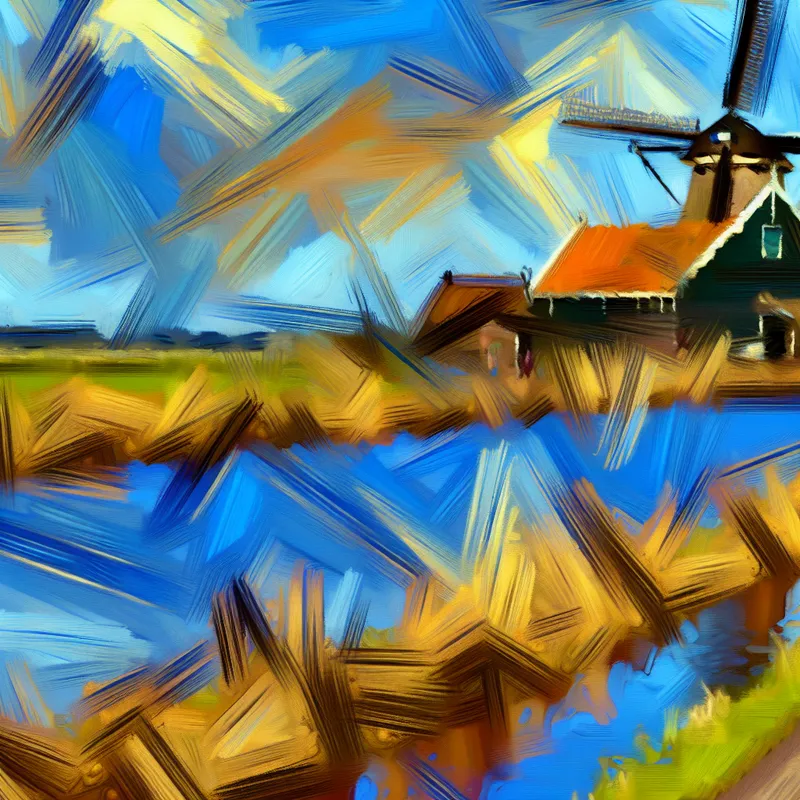Abstracte expressie van een Nederlandse polderlandschap met dijken