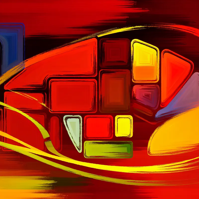 Abstracte compositie met kleurrijke panelen die verschillende gezichtspunten van een onderwerp visualiseren