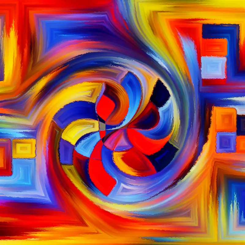 Abstracte representatie van emoties met levendige en energieke vormen die liefde en hechting symboliseren.