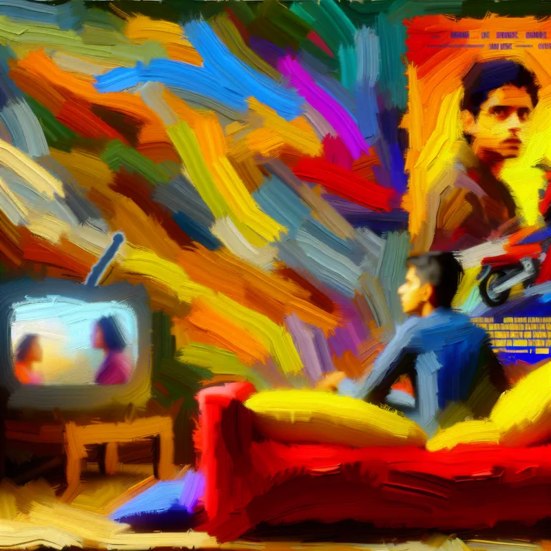 Abstracte expressionistische scène van een persoon in moderne woonkamer