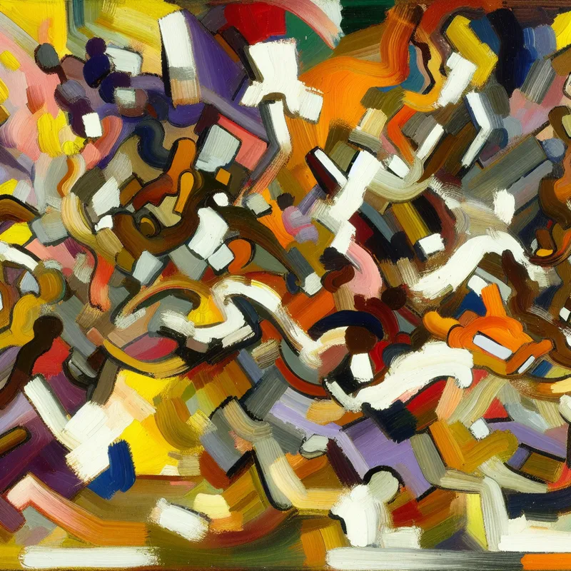 Abstract expressionistische afbeelding met levendige kleuren die een climax van een verhaal uitbeeldt