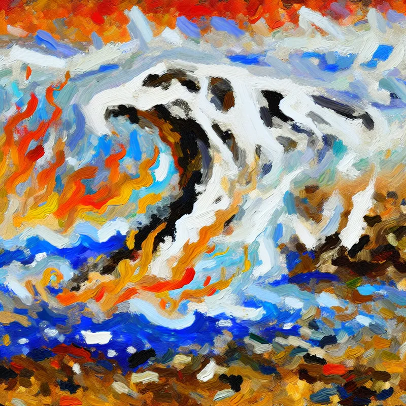 Abstract landschap met smeltende ijskappen en kale aarde in Karel Appel-stijl