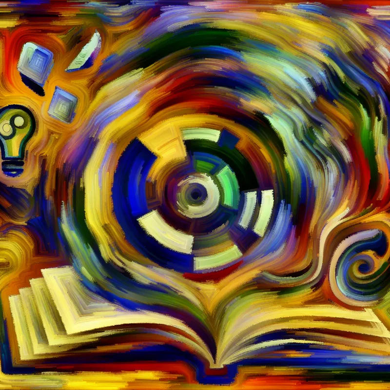 Abstract expressionistische voorstelling met een open boek en dynamische penseelstreken die de anticipatie op lezen symboliseren.