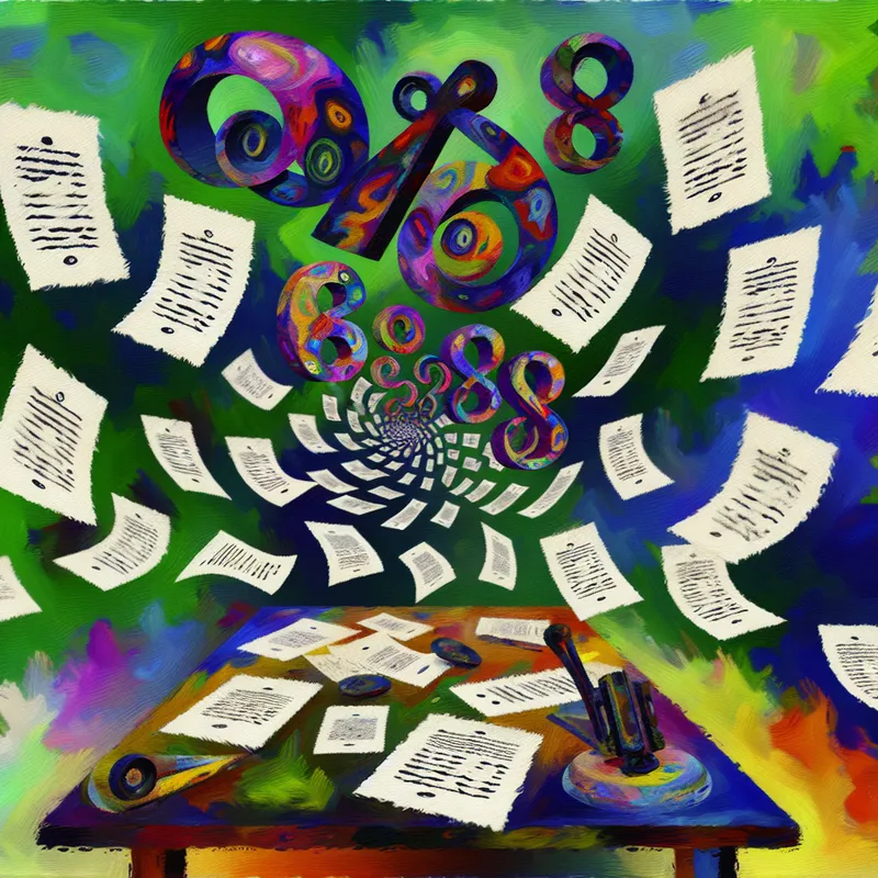 Abstract afbeelding van manipulatie met kleurrijke vormen en documenten op een tafel