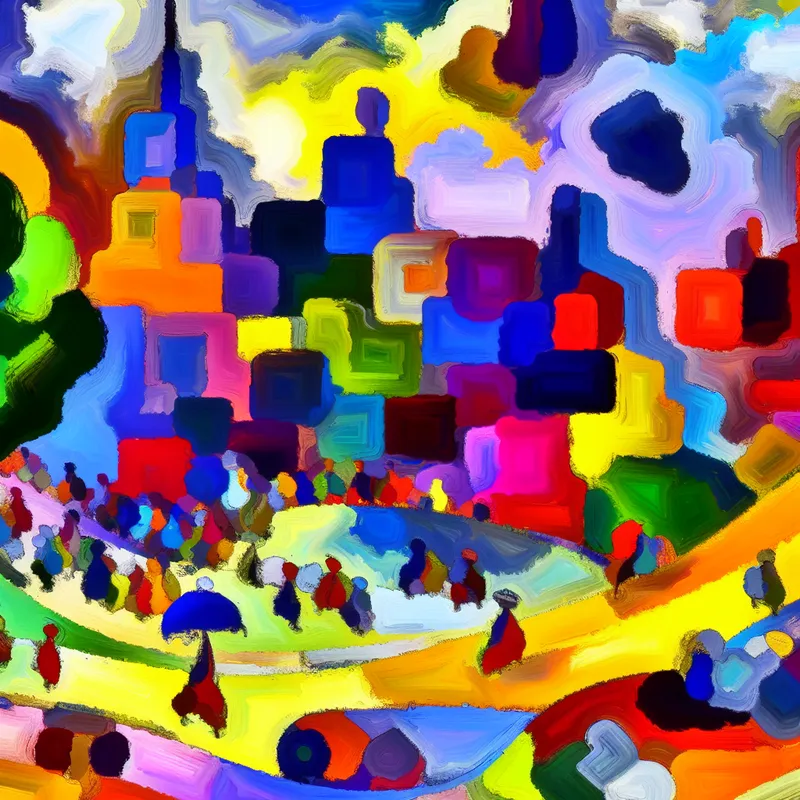 Abstracte voorstelling van perfectie in filosofie met kleurrijke geometrische vormen en blije kinderen die de omgeving verkennen.