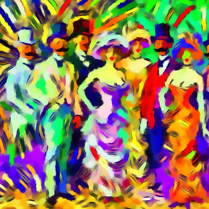 Een abstracte uitdrukking van een rode loper evenement met beroemdheden die voor camera's poseren.