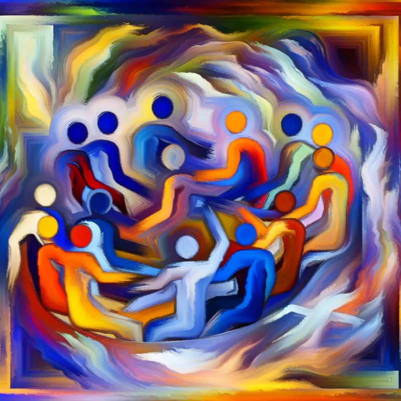 Abstract expressionistische afbeelding van abstracte figuren die teamwork symboliseren