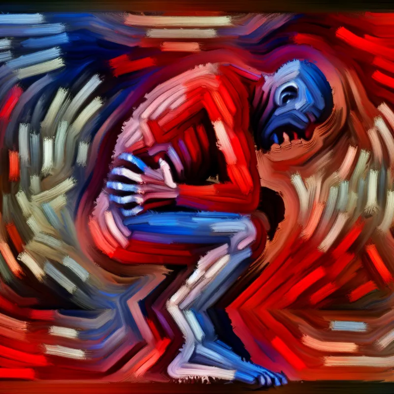 Abstracte expressie van plotselinge acute pijn met vurige kleuren en chaotische lijnen