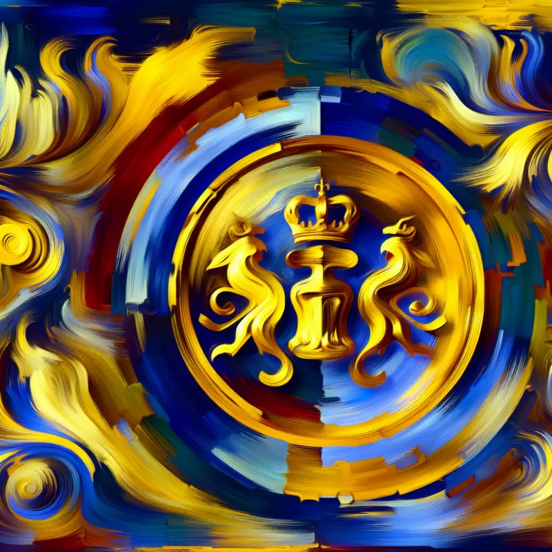 Abstracte afbeelding van een kleurrijk zegel dat autoriteit en goedkeuring uitstraalt.