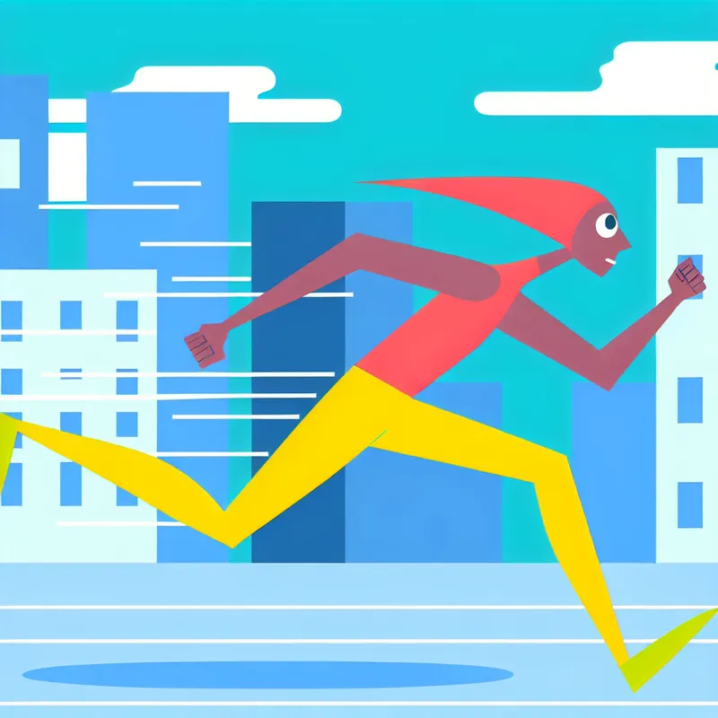 Illustratie van een personage dat snel door de stadsstraten rent, terwijl een schaduwachtige figuur het achtervolgt.