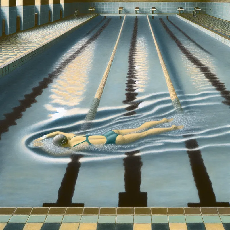 Zwemmer in het midden van een zwembaan met duidelijke afgebakende trajecten in een elegant binnenbad