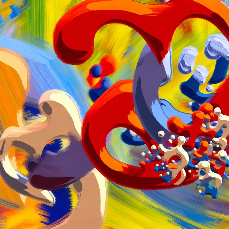 Abstracte afbeelding die het concept 'afleiding' visualiseert met kleurrijke, chaotische vormen en een kleinere, schattige variant die de term 'betrekkinkje' symboliseert.