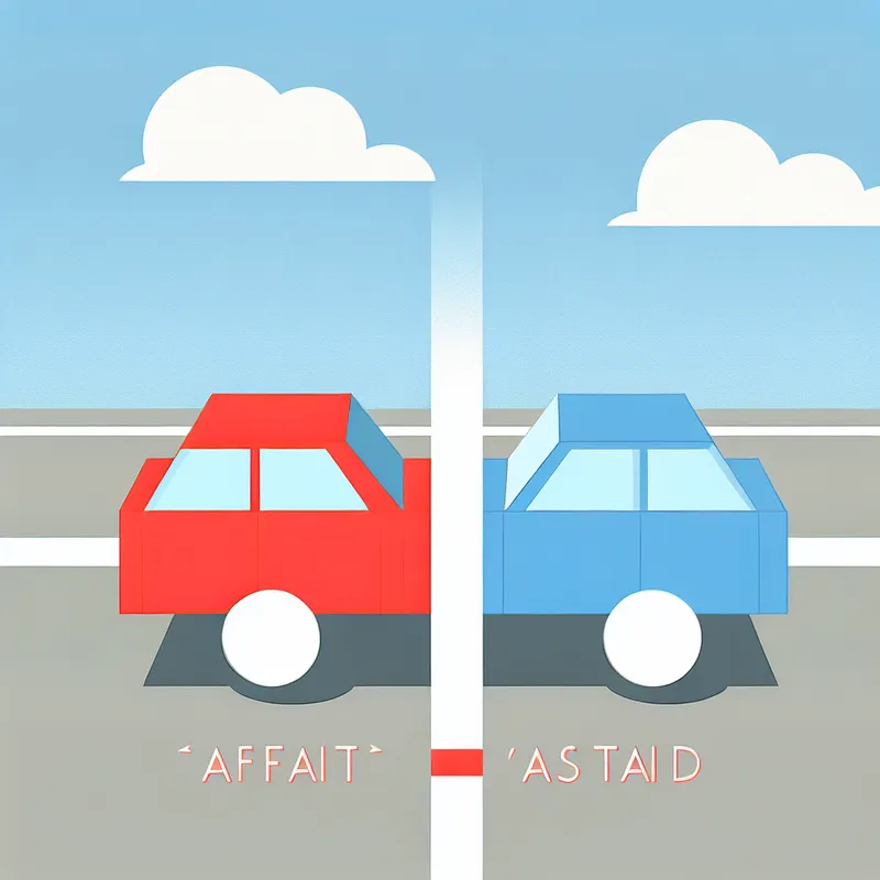 Minimalistische illustratie van twee auto's op een snelweg met duidelijke afstand ertussen, ter visualisatie van het begrip 'afstand'