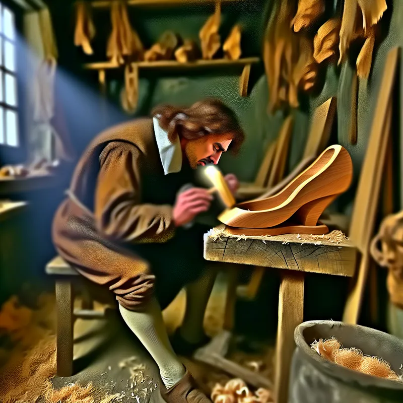 Ambachtsman in een gezellige werkplaats die intensief een stuk hout aanraakt met een doek om het glad te maken