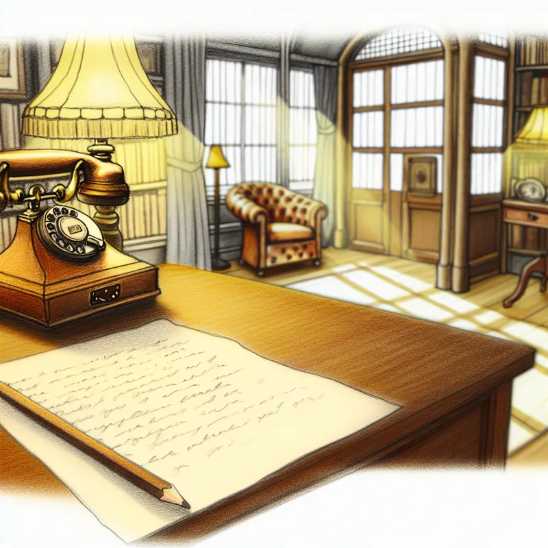 Antieke telefoon op houten bureau met papier en zonlicht