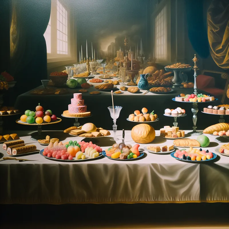 Tafel met een overvloed aan kleurrijke en verfijnde gerechten tijdens een banket