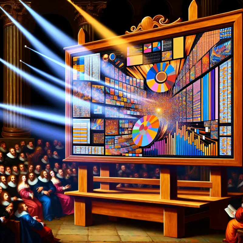 Barok scene geïnspireerd op Rubens met houten ezel en kleurrijke gegevens op tafel