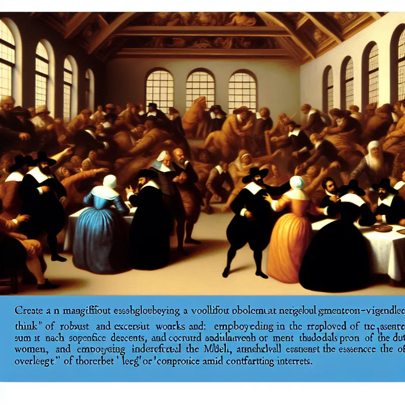 Barok scène in de stijl van Peter Paul Rubens met dynamische figuren in een politiek overleg