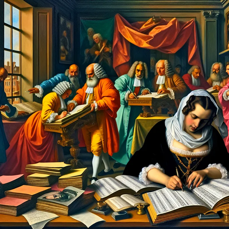 Barokke scène met accountant die uitgaven registreert