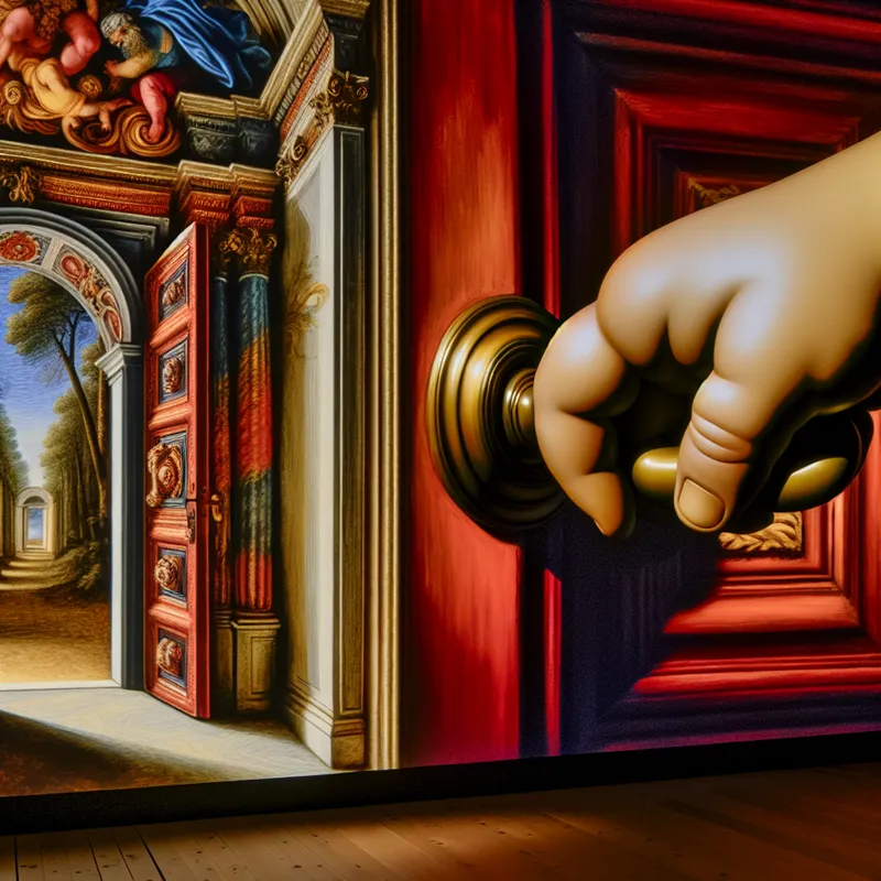 Elegante Barokke deur met een artistiek ontworpen handgreep, bewonderd in een sfeervolle interieuromgeving.