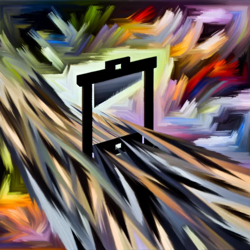 Abstracte compositie die het beëindigen van een partnerschap symboliseert met chaotische penseelstreken in donkere en heldere kleuren.