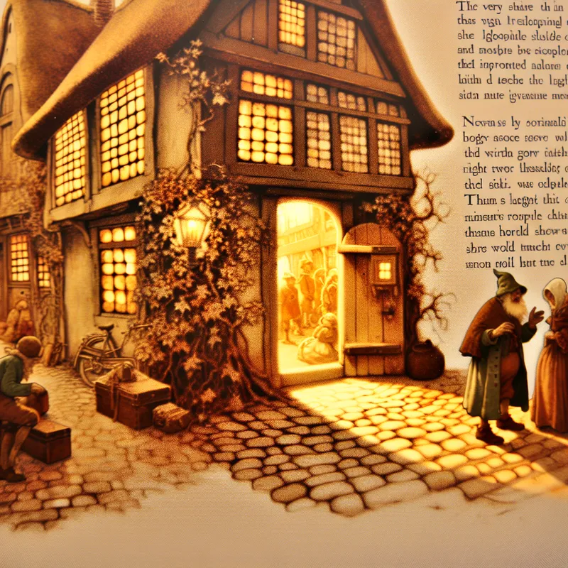 Knus Nederlands huisje met warme verlichting waar een vriendelijke oudere man reizigers verwelkomt onder het bord 'Onderdak', symbool voor bescherming en veiligheid