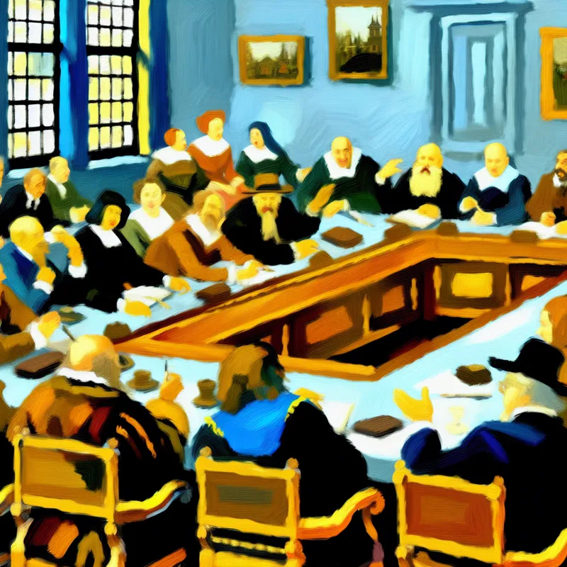 Diverse groep bestuursleden in een energieke discussie rond een houten vergadertafel.