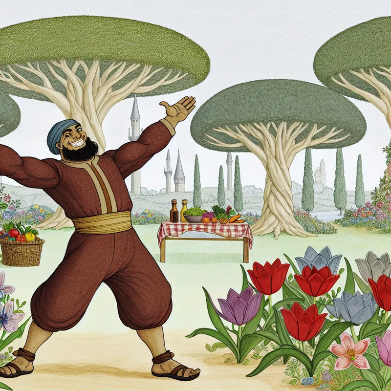 Een blije, robuurste persoon die vrolijk zijn armen uitstrekt na een training in een bloeiende, groene omgeving.