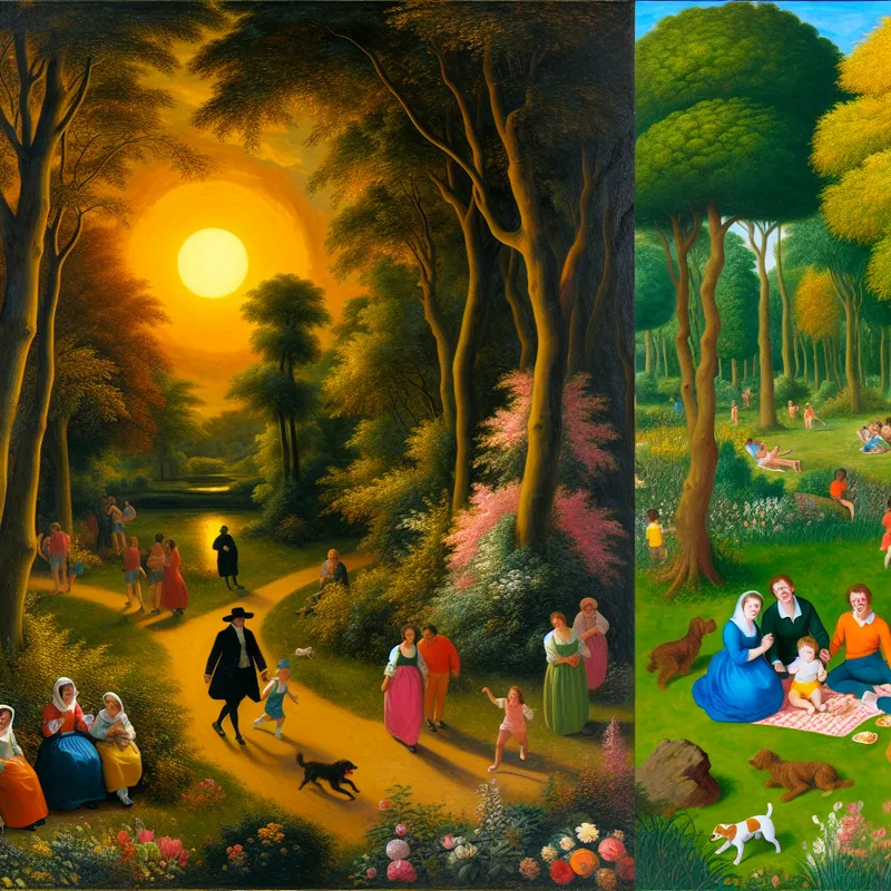 Een levendig park vol mensen die van de buitenlucht genieten.