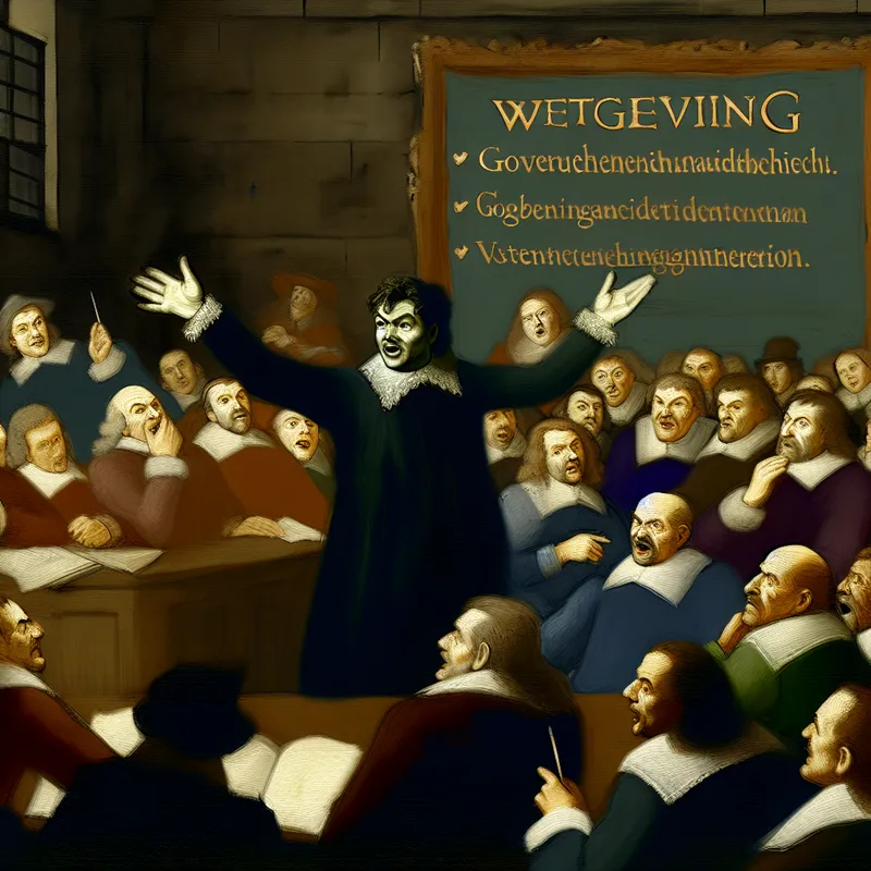 Een charismatische politicus houdt een gepassioneerd betoog tijdens een debat voor een geïnteresseerd publiek.