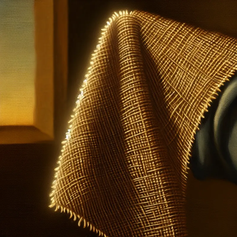 Dicht geweven stof met compacte structuur in zacht licht, Vermeer-stijl