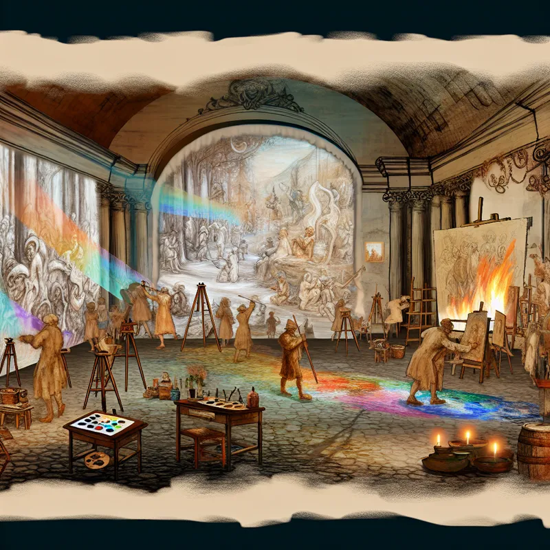 Een fantasierijk kunstproject dat kunstenaars door de geschiedenis toont in een vintage setting.