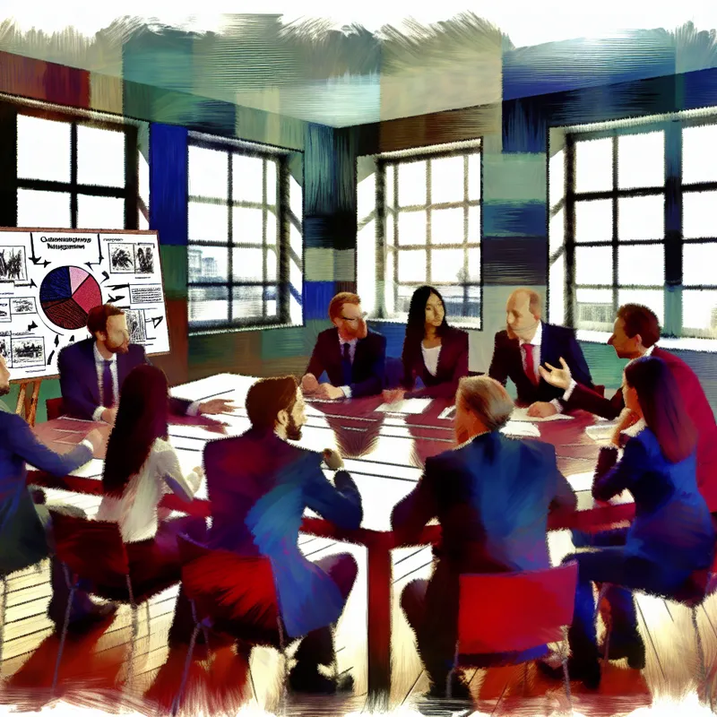 Diverse professionals rond een conferentietafel in levendige discussie