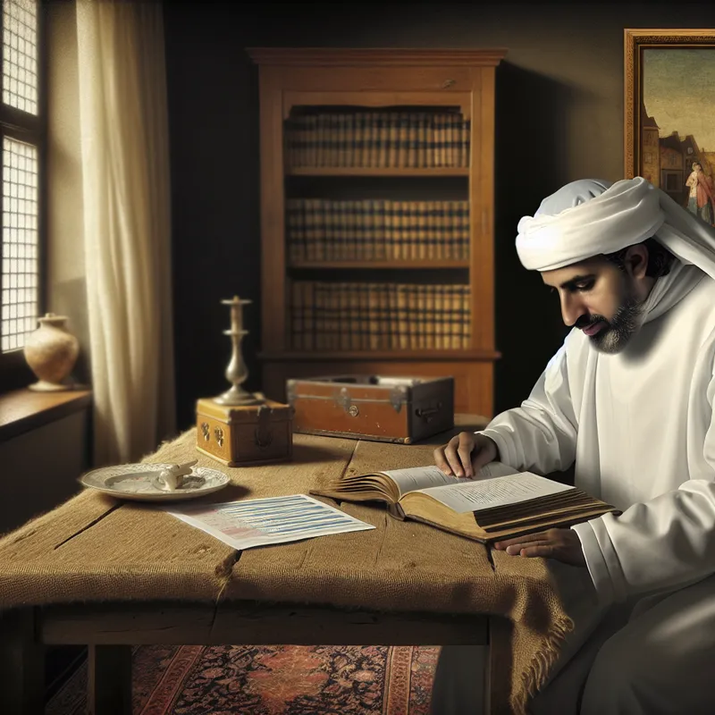 Een dokter in een wit labjas die zorgvuldig medische testresultaten bekijkt op een houten tafel in een goed verlichte kamer.