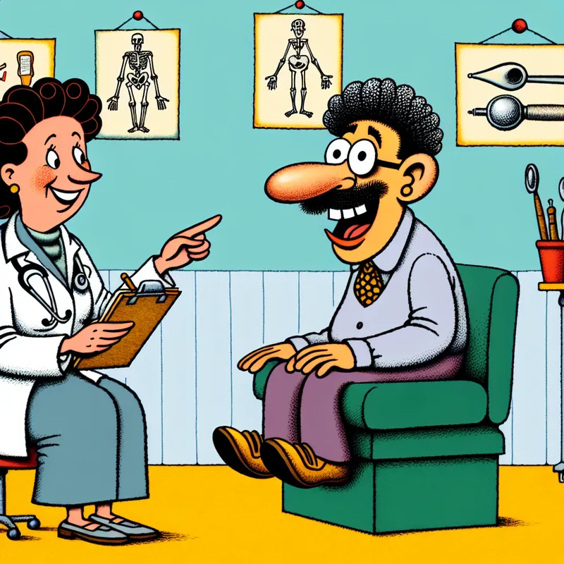 Een vriendelijk ogende dokter in zijn gezellige kantoor, die aandachtig naar een patiënt luistert die zijn beenpijn beschrijft.