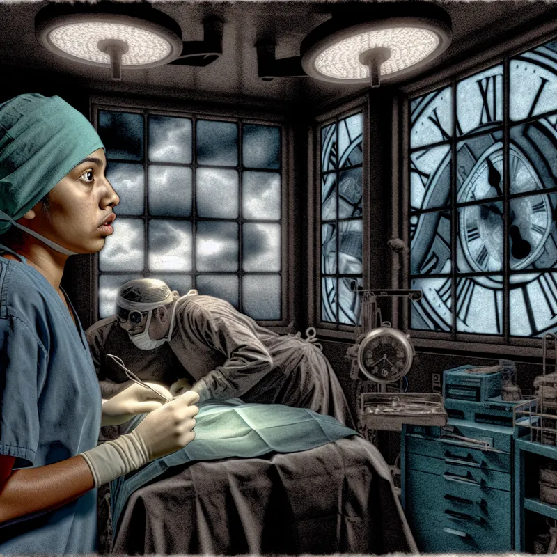 Jonge interne in operatiekamer observeert chirurgische procedure met een gevoel van verwondering en concentratie