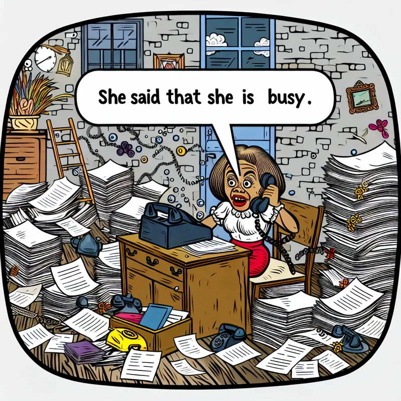 Cartoon scene in Marten Toonder style of a busy office with an expressive woman at a cluttered desk.