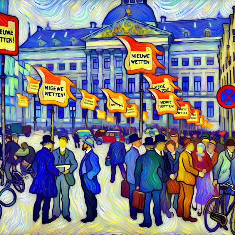 Drukke straat met kleurrijke verkeersborden en mensen die in harmonie hun dagelijks leven leiden