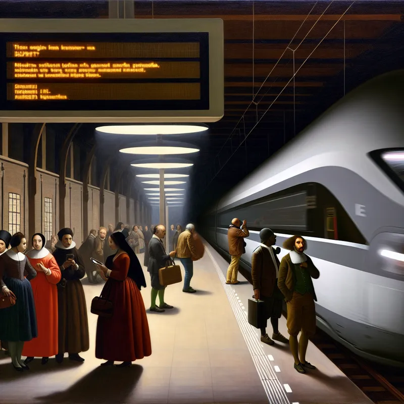 Drukke treinstation met aankondiging dat trein niet stopt wegens schema wijziging