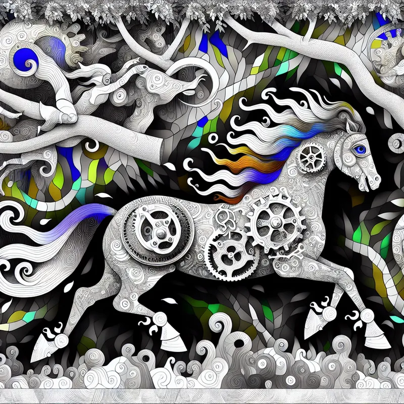 Een dynamische pony galopperend door een bizarre en mysterieuze boss van vreemde wezens.