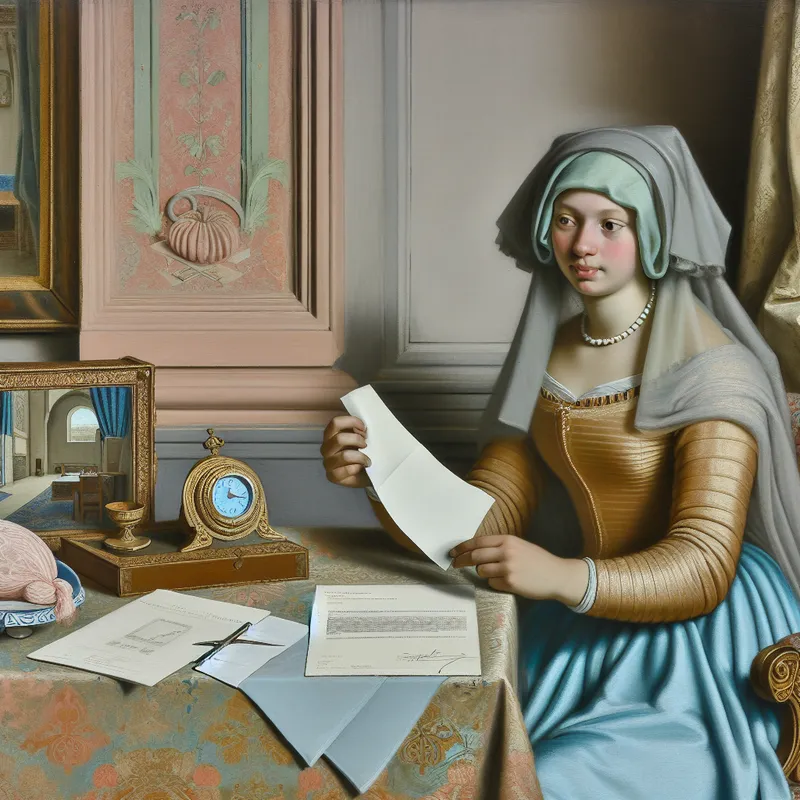 Een elegante scène met een persoon die een formele brief ontvangt in een sfeervol verlichte kamer.