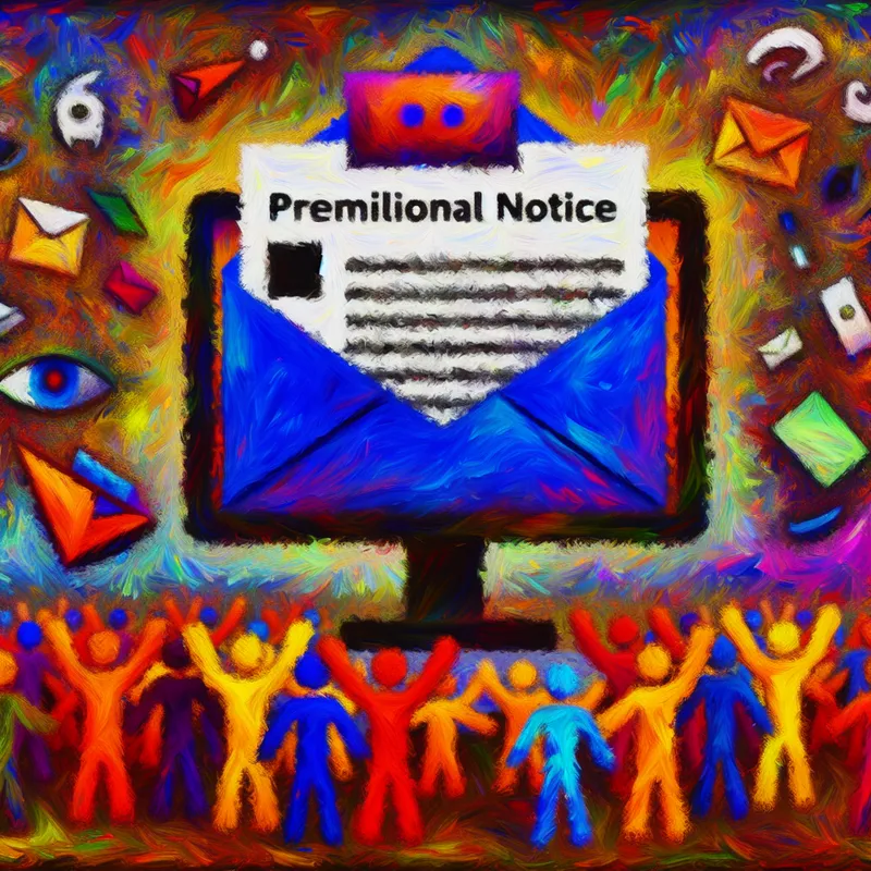 Abstracte afbeelding van een e-mail notificatie op een computerscherm met een kleurrijke achtergrond, symboliserend een aankondiging voor een vergadering.