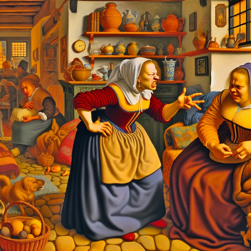 Vrouw kalmeert na luisteren naar vriend in gezellige woonkamer met boeken en een hond