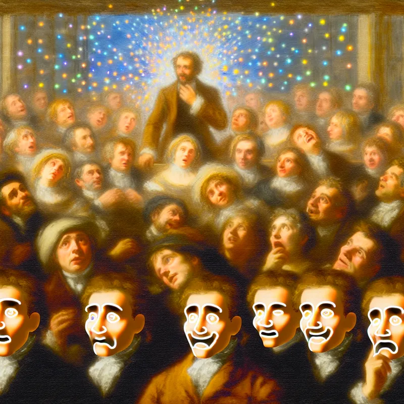 Een enthousiast publiek tijdens een presentatie met een charismatische spreker op een verlichte scène.