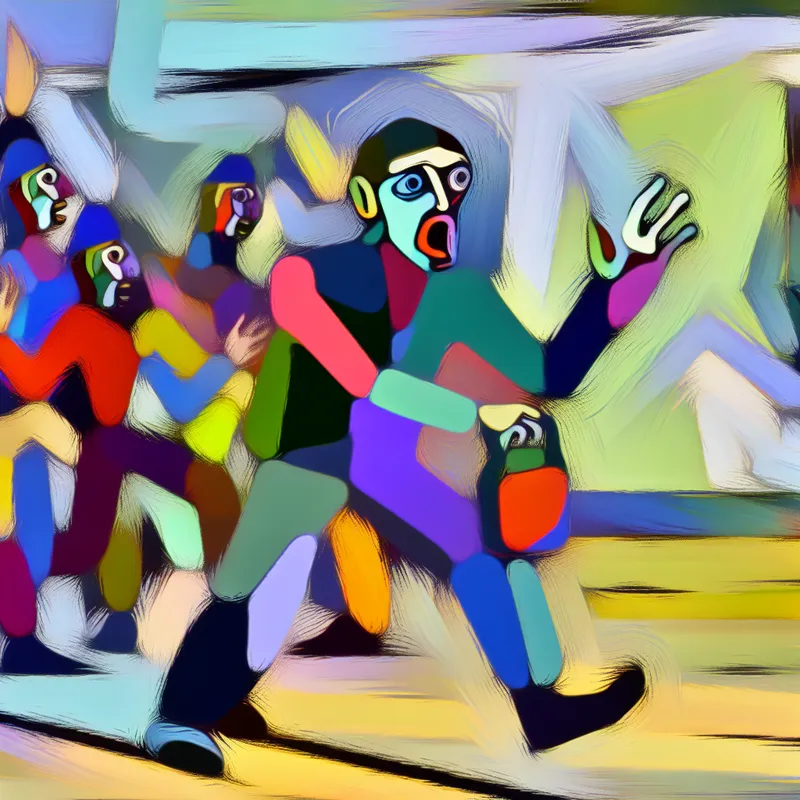 Vibrant abstract scene met nerveuze karakter in drukke omgeving