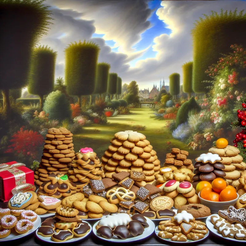 Een prachtig gedekte tafel met een verscheidenheid aan koekjes op een feestelijke viering, met verschillende kleuren en vormen.