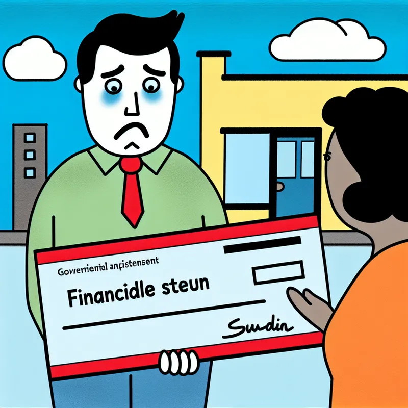 Een bezorgde ondernemer ontvangt een grote cheque van een vriendelijke overheidsvertegenwoordiger voor financiële steun.